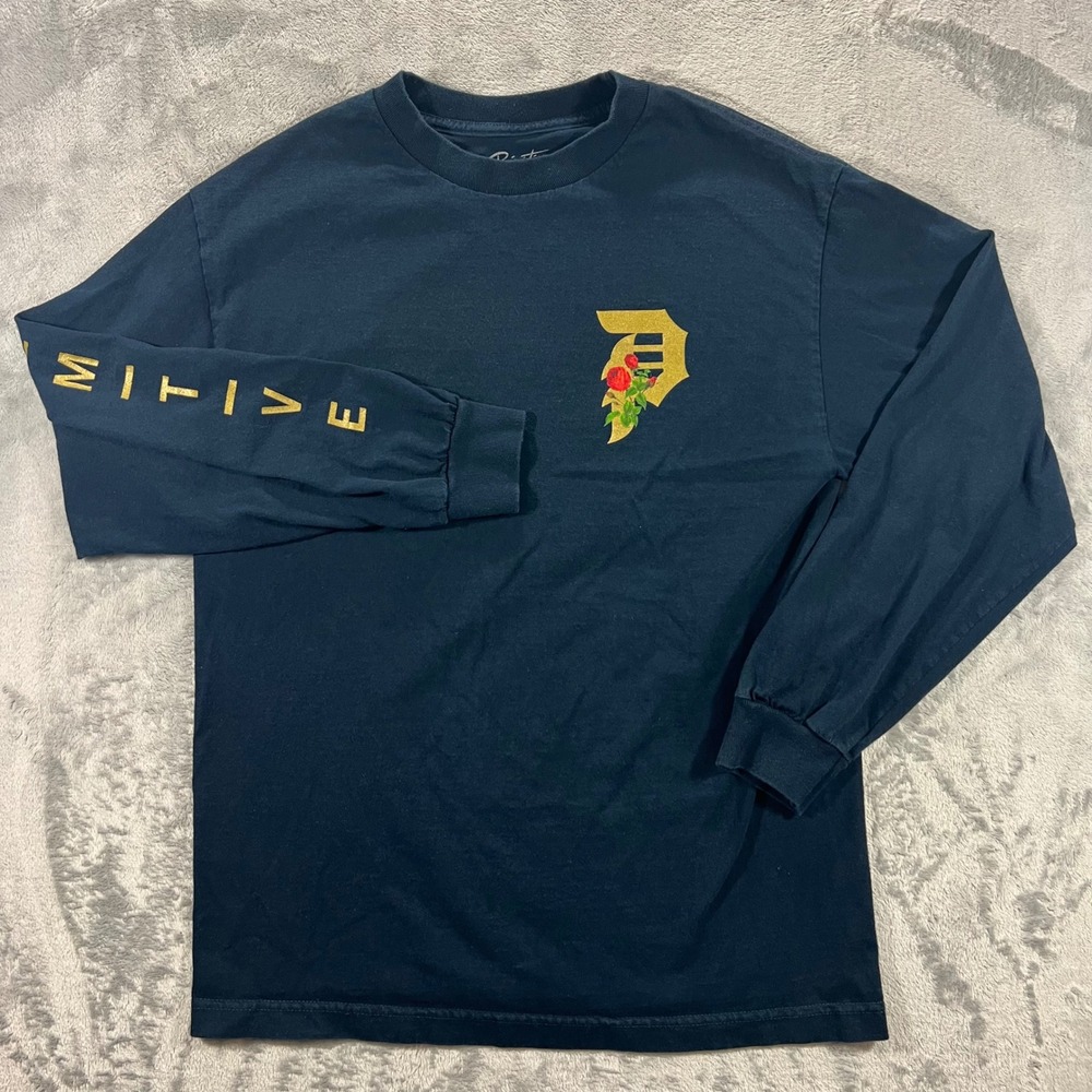 PRIMITIVE SKATEBOARDING Long Sleeve Shirt Mens Medium Navy Blue Rose Logo